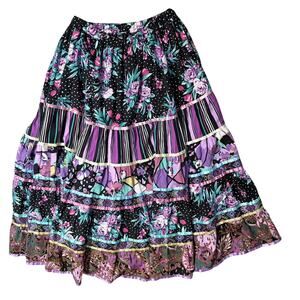 Fairy Whimsigoth Patchwork Boho long Skirt Purple Black Cottagecore Witchy cute